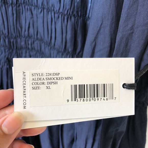 Apiece Apart Aldea Smocked Mini Dress Dipped Shibori Organic Cotton XL NWT’s - Picture 9 of 15